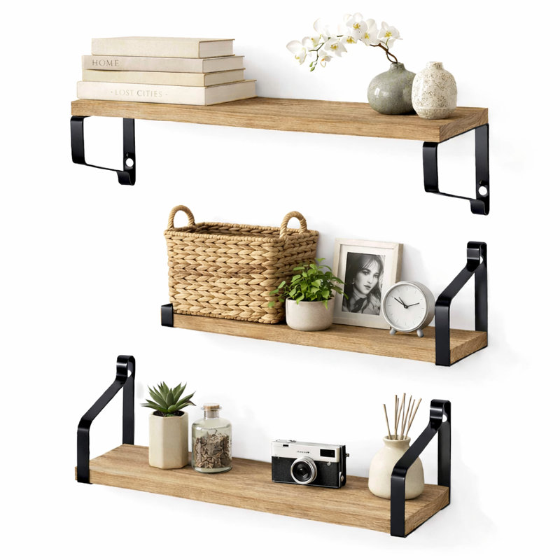 Harbour Housewares - Rustic Wooden Floating Shelves - 3 Piece Set