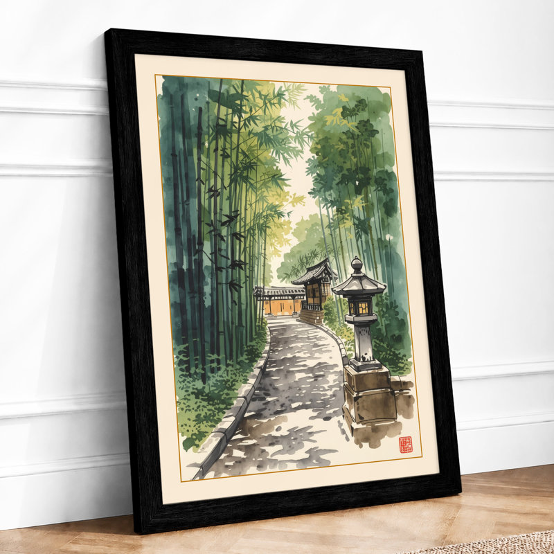 Path Through Bamboo Japandi - Framed Print, A3 - 42.0 x 29.7 cm, Black