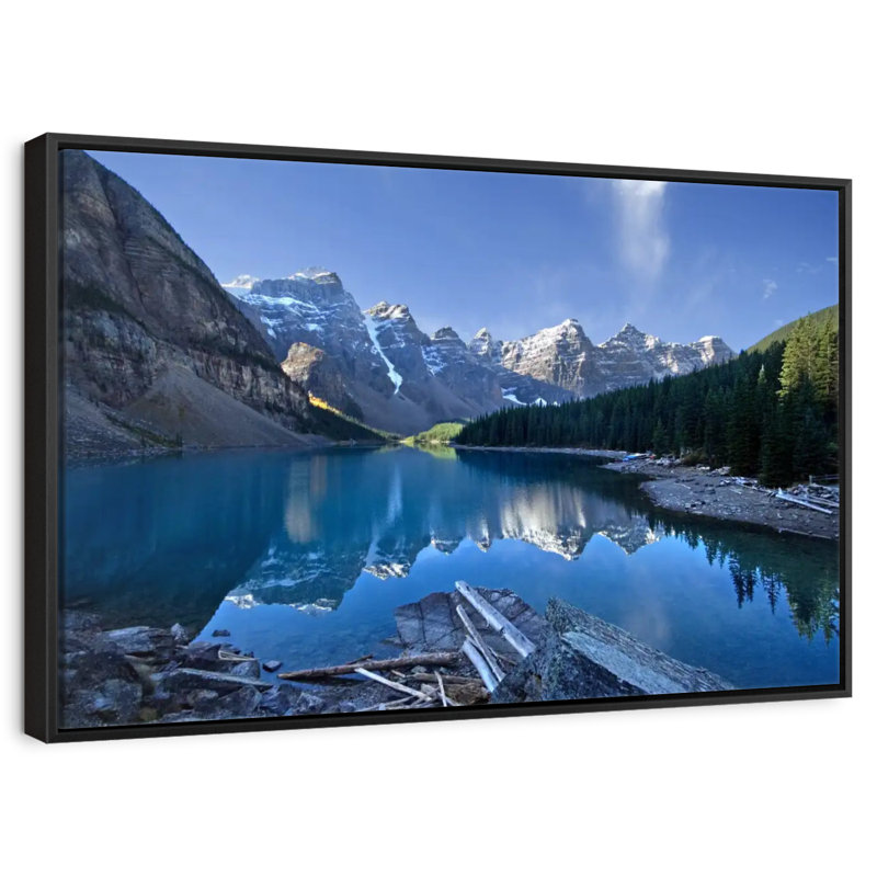 Lac pittoresque de la Moraine, 25 po x 17 po, Cadre flottant noir