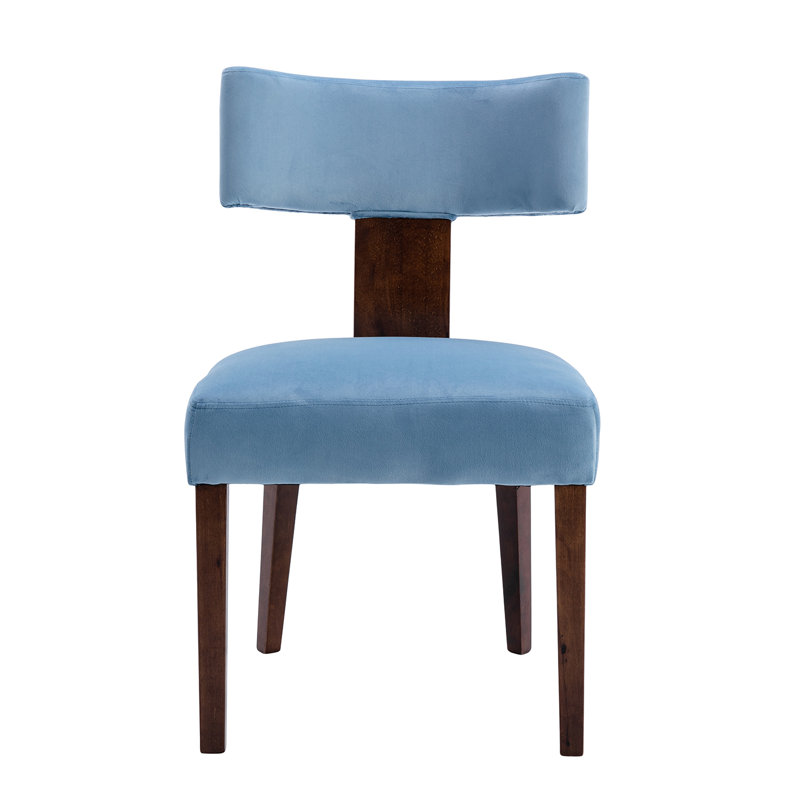 Mid Century Upholstered Dining Chairs Side Chairs Farmhouse Dining Chair with Wood Legs, Velvet Light Blue/Wood