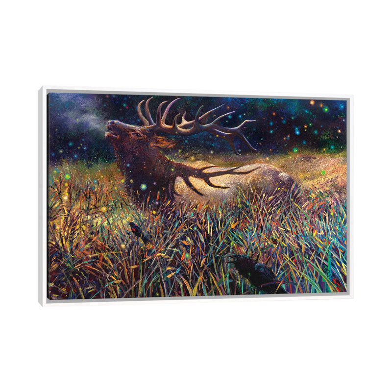 « Wapiti » par Iris Scott-impression d’art graphique, H 24 po x l 40 po x P 1,5 po, Toile blanche encadrée, Pas de tapis