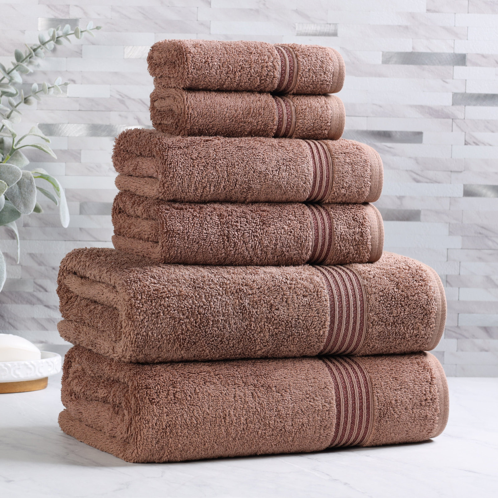 Oleg 600 GSM 6 Piece Egyptian-Quality Cotton Towel Set, Mocha