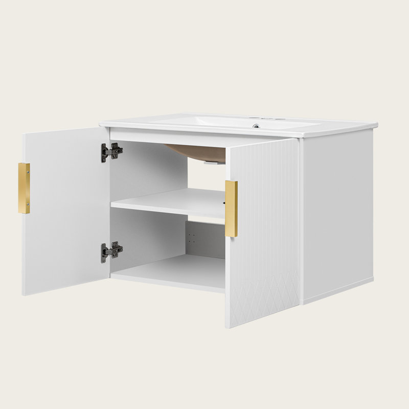 Meuble-lavabo vintage 30 po avec lavabo en céramique, portes à fermeture douce, conception à 3 trous, Blanc