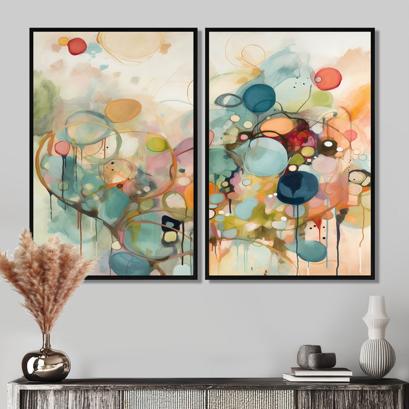 «Pink Blue Minimalims Fludity I», art mural sur toile abstrait minimaliste, H 36 po x l 48 po, Impression encadrée flottante