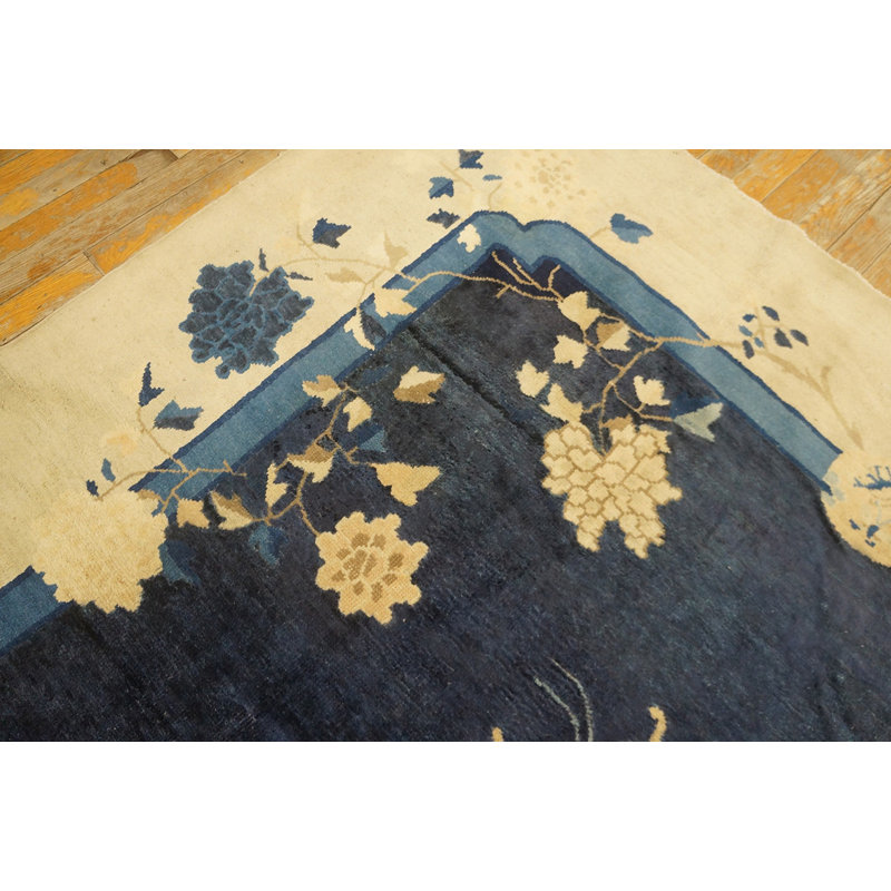 Calming Open Blue Color Field Antique Room Size Chinese Peking Wool Rug