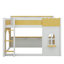 Lit superposé double au-dessus de double pour enfants, lit superposé en bois avec tablettes de rangement, fenêtre et portes, cadre de lit maisonnette-1465109549