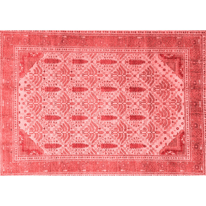 Tapis tissé à la machine en rouge / corail, Rectangle 2 pi x 3 pi