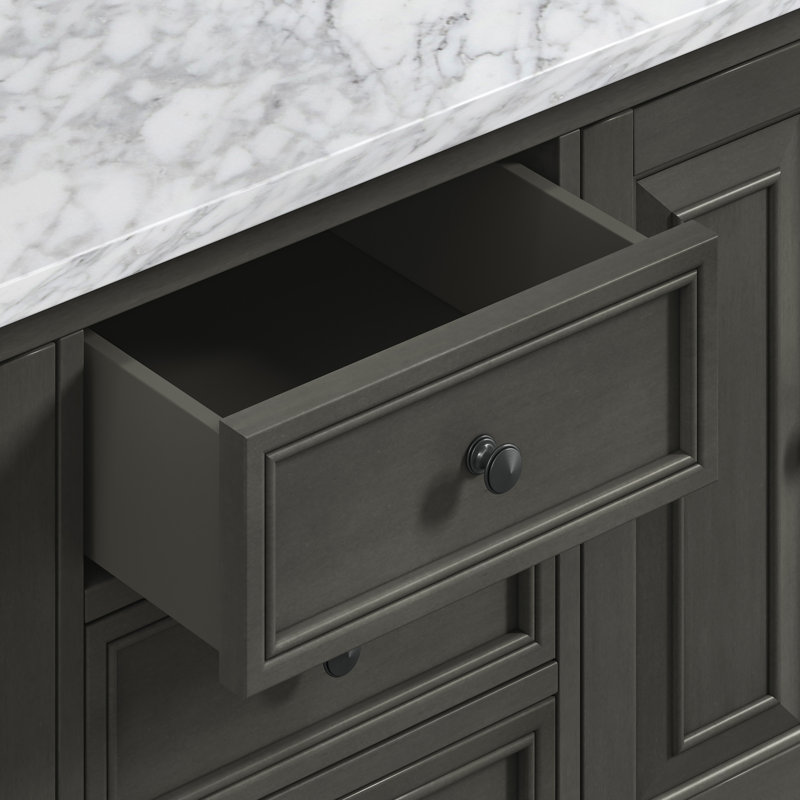 Thompson 61" Double Modern Bathroom Vanity Set, Charcoal Glaze, 72", Carrera White