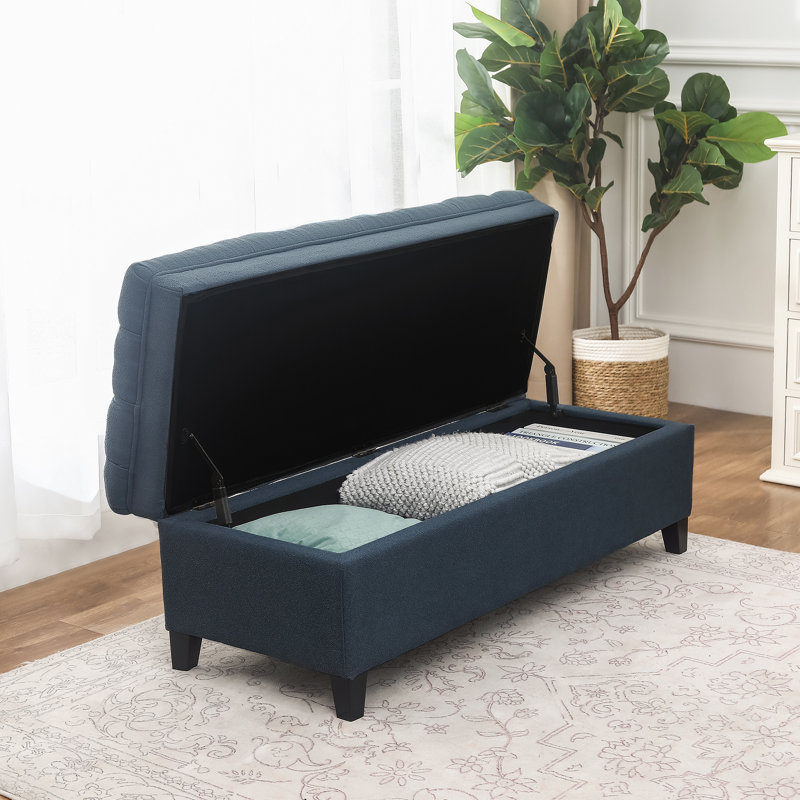 Repose-pieds de rangement rectangulaire capitonné de 47 po de large Rodrick, Bleu, Noir, noir, noir, noir