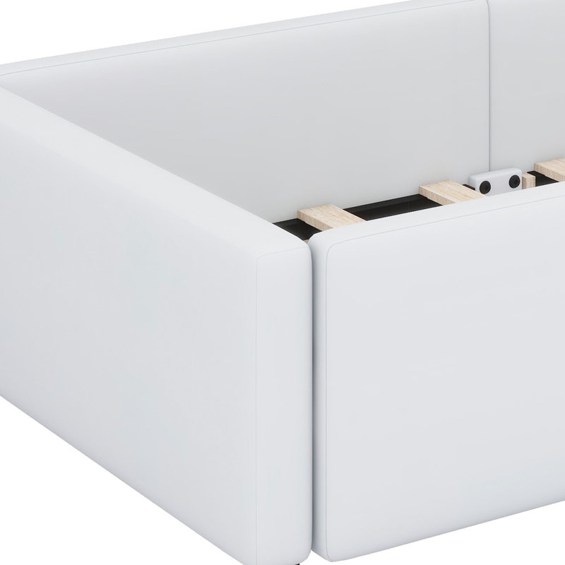 Lit plateforme avec barrières de sécurité et station de charge intégrée, White