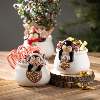 Multicolore 5,75 po, ensemble de 3 contenants de pingouins fantaisistes