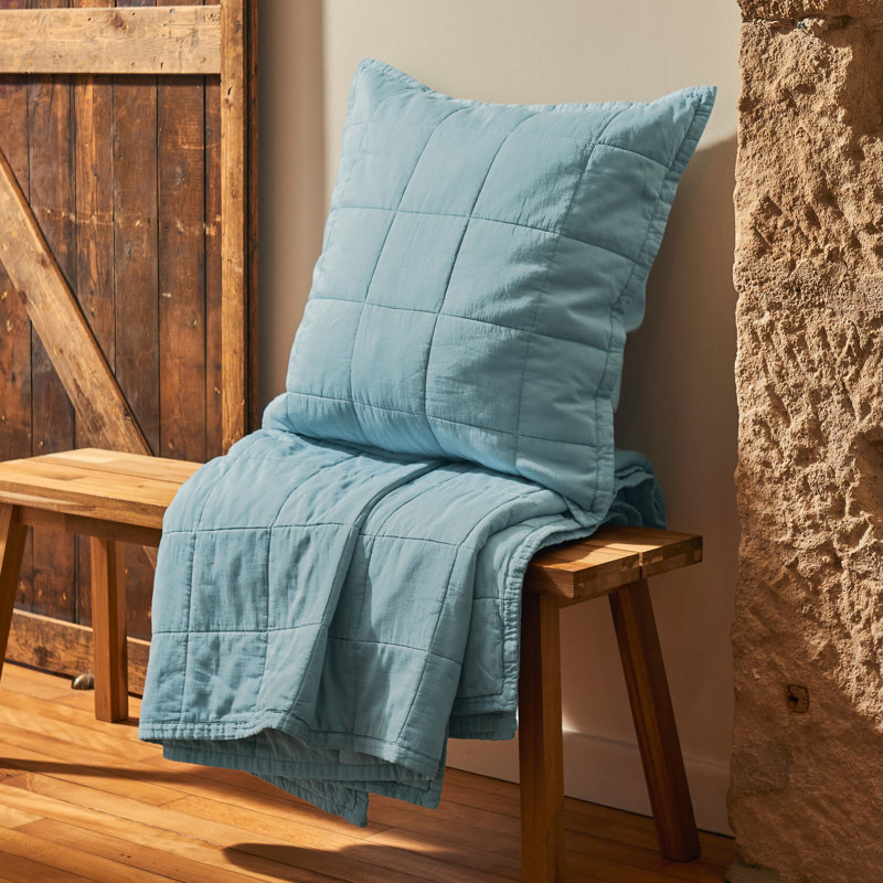 Laundered Cotton Throw Blanket, Chalk Blue