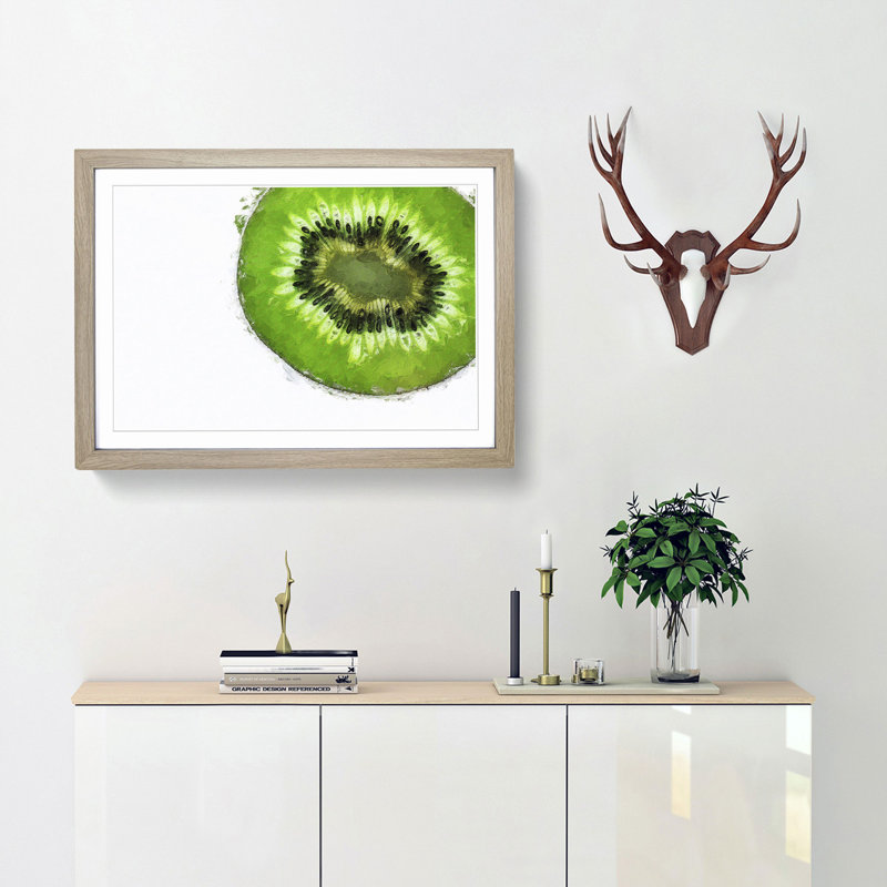 A Slice Of Kiwi Fruit - Single Picture Frame Painting, 33cm H x 45cm W x 2cm D, Oak Framed