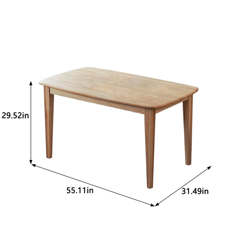 Hurma Ash Rectangular Solid Wood Top with Solid Wood Base Dining Table