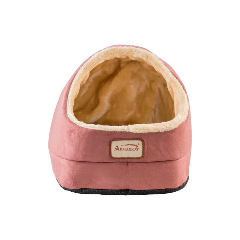 Large Red and Beige Suede Oval Cat Bed