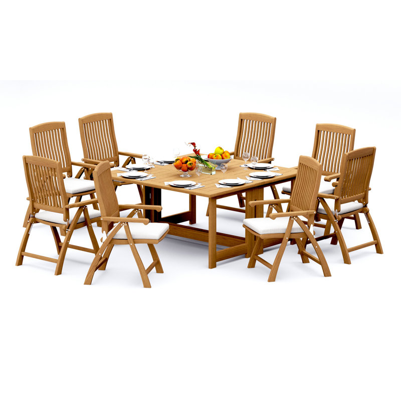 5 Pcs Grade-A Teak Wood Dining Set: 60" Square Rectangle Butterfly Table And 4 Marley Folding Reclining Arm Chairs #11MR1404