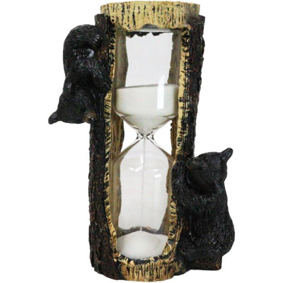 Rustic Adorable Forest Black Bear Cubs Climbing On Tree Sand Timer Figurine