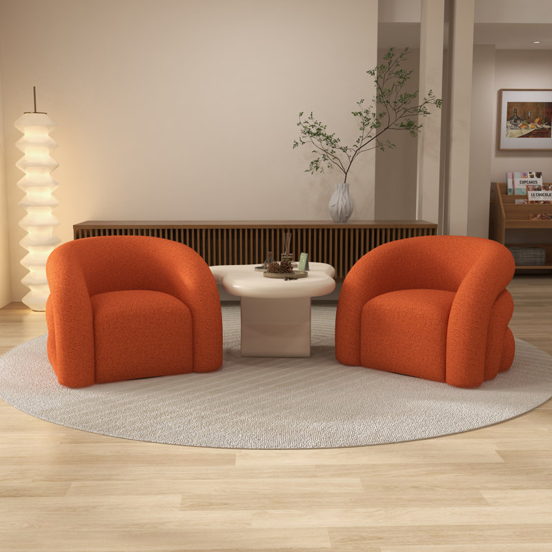 Fauteuil demi-tonneau pivotant rembourré Coyle, Polyester orange, 2