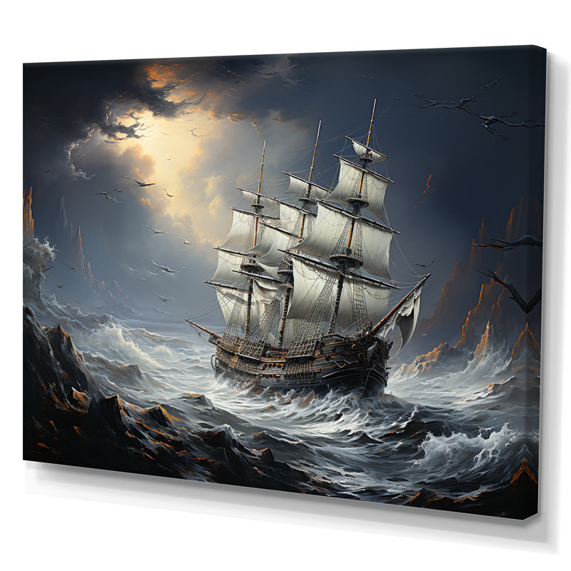 Bateau pirate à Stormy Seas I - décoration murale pirate, Toile tendue, H 16 po x l 32 po x P 1 po