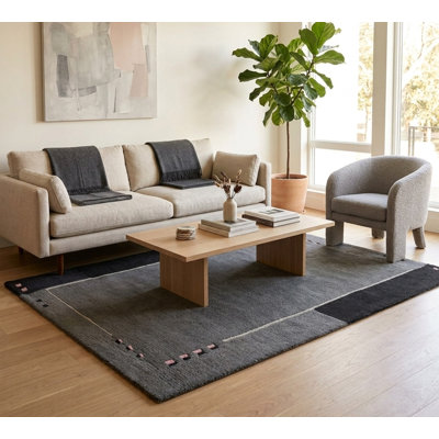 Gray Wool Handmade Tibbati Contemporary Rectangle Indoor Area Rug