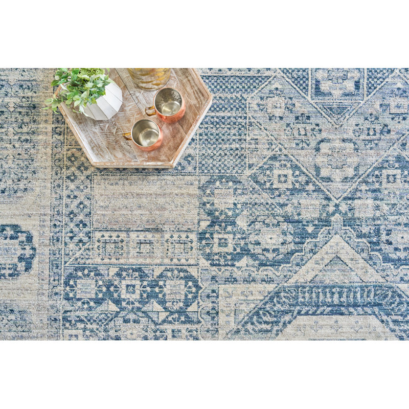 Vintage Looms Light Blue/Blue Polyester powerloom Area Rug, Rectangle 12' x 15'