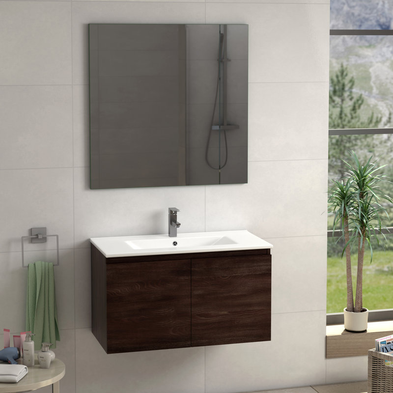 Jasso 32'' Single Bathroom Vanity with Ceramic Top, Brown