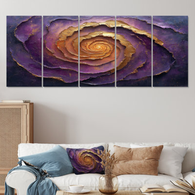 Lavande en fusion or mauve, peinture, spirales abstraites, ensemble de salon