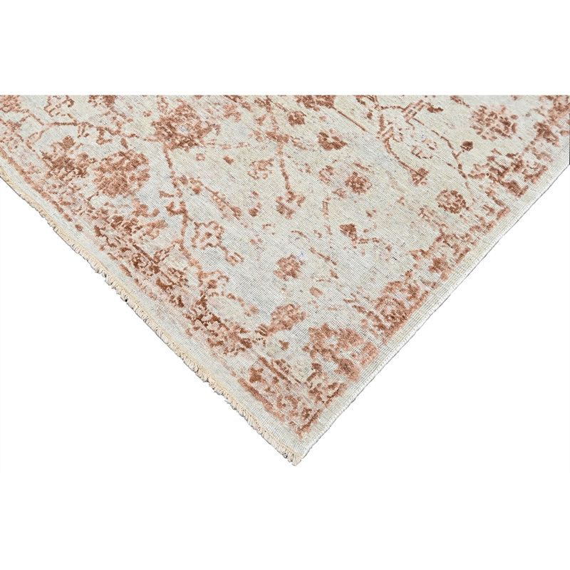 High-Quality Hand-Knotted Beige And Copper Area Rug, Copper, Rectangle 10' x 14'