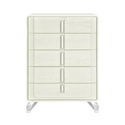 La commode et la commode avec une finition en bois clair et des poignées encastrées combinent un style minimaliste avec un rangement de chambre peu encombrant