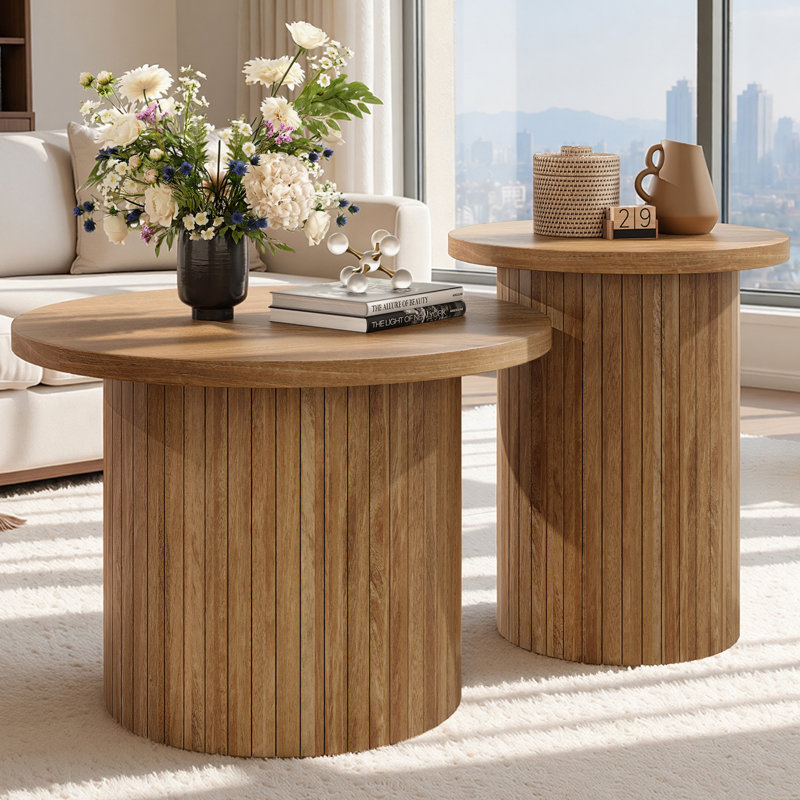 Dulane Rustic Wood Finish Nesting Coffee Table Set, Oak Wood