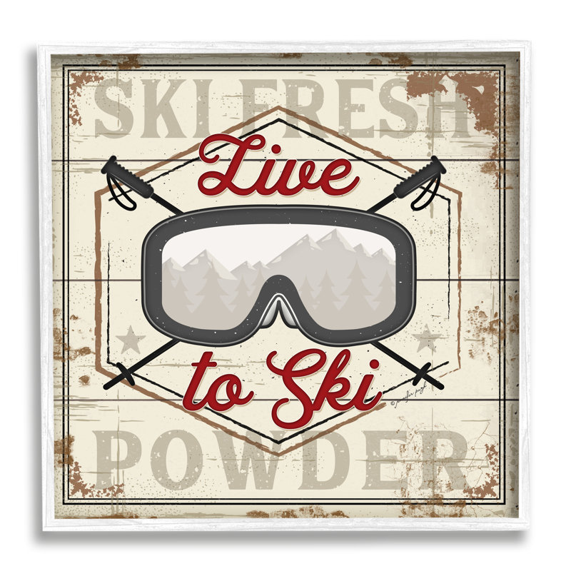 «Live To Ski Sport Goggles», poudre gris, ferme rustique, estampe numérique encadrée, art texturé par Jennifer Pugh