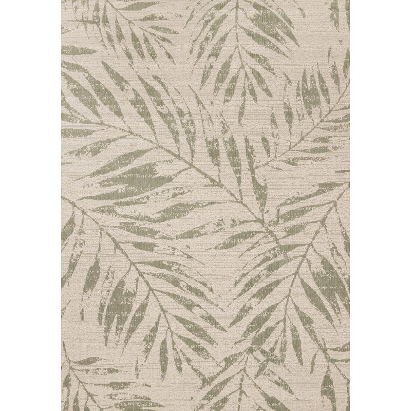 Tapis floral d'intérieur / extérieur scandinave vert floral, 6 pi 7 po x 9 pi 6 po