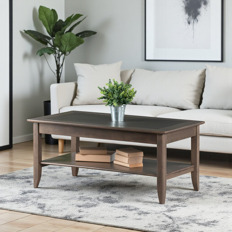 Callion Contemporary Gray Finish Coffee Table With Lower Shelf, 17.95" H X 39.75" W X 22.25" D