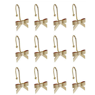 12 Pack Bow Shower Curtain Hooks, Rust-Proof Metal Decorative Rings For Bathroom, Boho Farmhouse Style Home Decor