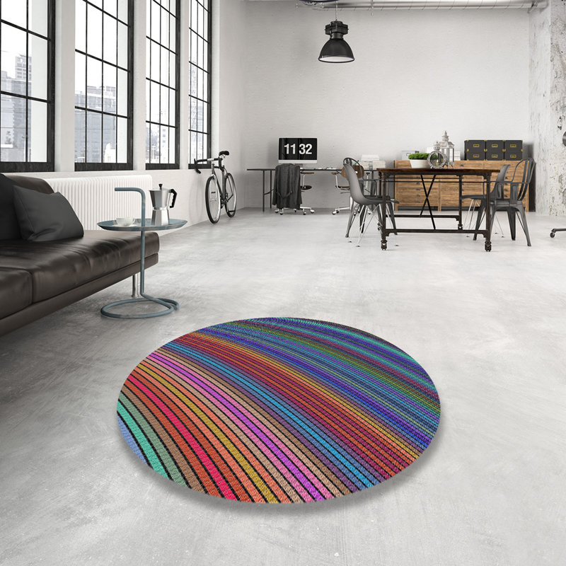 Tapis rouge/bleu/vert tissé à la machine, Rond 4 pi