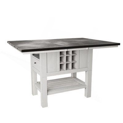 Table de salle à manger à hauteur de comptoir antique blanche et grise 1Pc avec 2 feuilles de rangement sous la table en bois massif