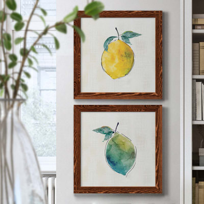 Happy Lemon - Ensemble de 2 peintures sur toile encadrées