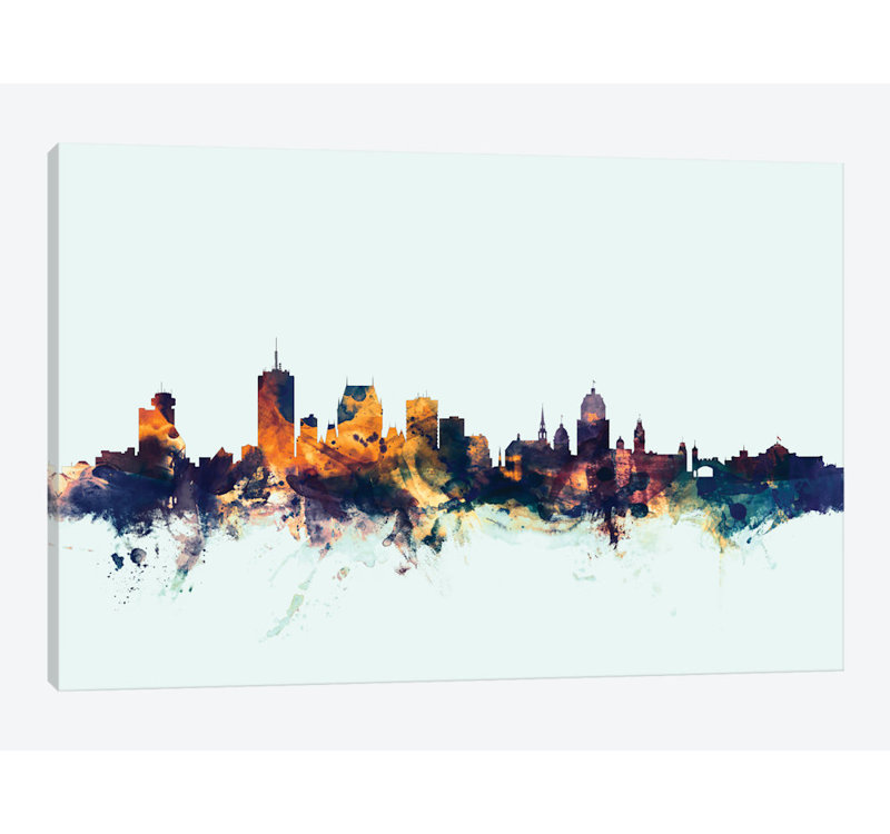 Skyline Series: Québec, Canada, impression sur toile tendue en bleu, H 12 po x l 18 po x P 1,5 po, Toile tendue, Pas de tapis