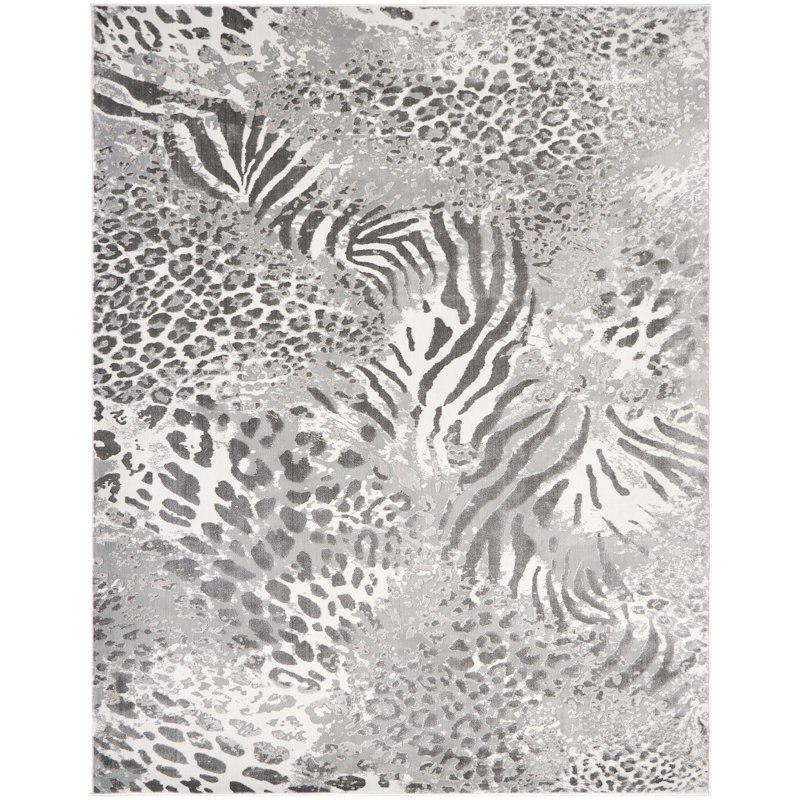 Tapis gris à imprimé animal, Rectangle 2 pi x 3 pi