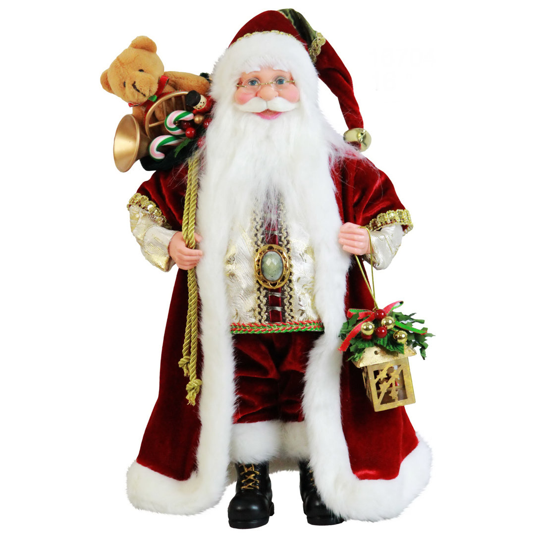 Teddy Bear and Lantern Santa Figurine The Holiday Aisle®
