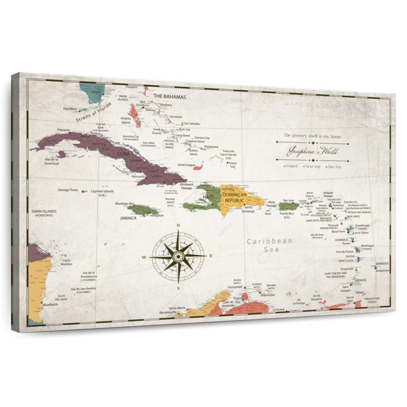 Carte des Caraïbes personnalisée «Home I Push Pin», H 8 po x l 12 po, Oui