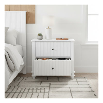 White 23" Nightstand with 2 Drawers - MDF and Pine Wood Bedside Storage