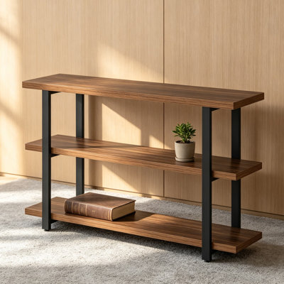 Modern Console Table for Entryway, 47 Inch Wood and Metal Sofa Table with Storage Shelves for Living Room, Hallway, Behind Couch, Rustic Walnut Finish