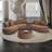 143.31"Brown Curved Statement Sofa With Built-In Side Table-2023027723