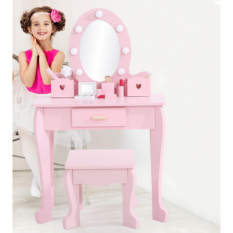Dressing Table with Mirror, Pink