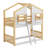 House Bunk Bed With Roof , Window, Window Box, Door , With Safety Guardrails And Ladder-1271079094