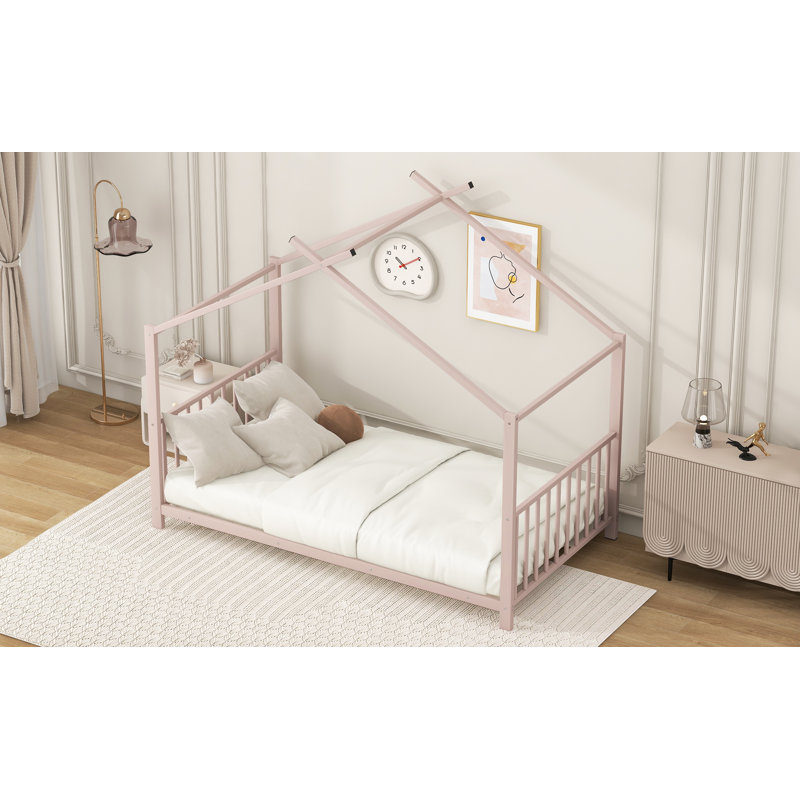 Lit plateforme simple en métal, rose, Rose