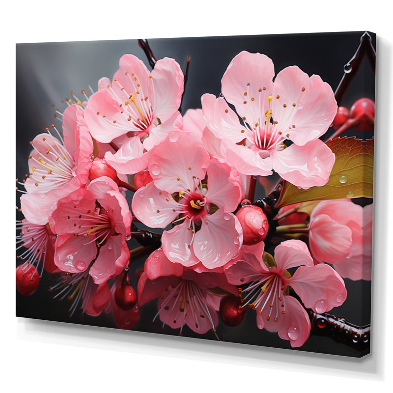 «Pink Apple Blossom Elegance», reproduction sur toile encadrée, Toile tendue, H 34 po x l 44 po x P 1,5 po