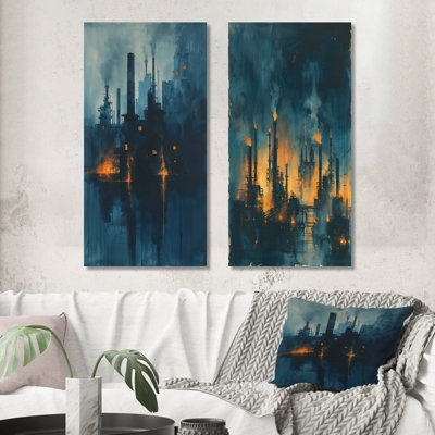 Ensemble de 2 pièces d'art mural jaune et bleu Metropolis