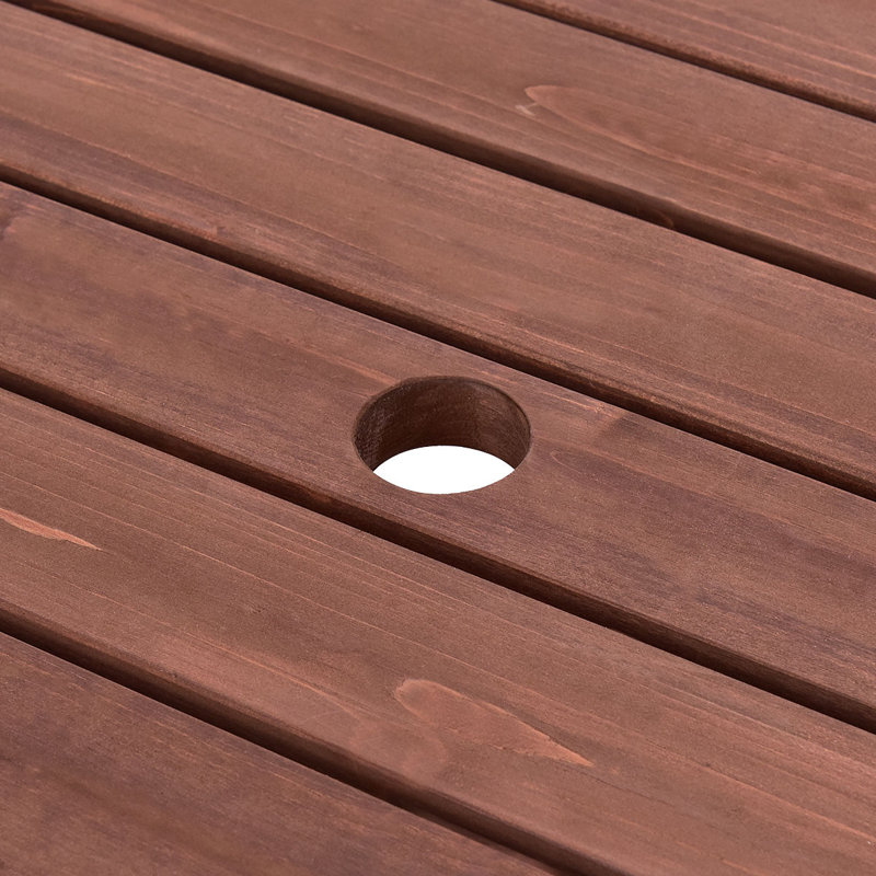 Kristian Round Fir Wood Outdoor Picnic Table With Umbrella Hole , 66.9'' in. W 66.9'' in. D